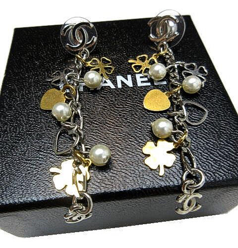 CHANEL パール付きブラックチェーンピアス シャネル CHANEL ピアス ココマーク スクエアピアス CHANEL